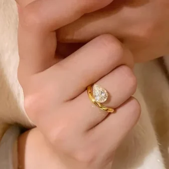 Golden Water Drop Zircon Ring Women's