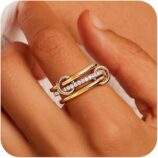 Stainless Steel Interlocking Full Of Diamonds Three-ring (2)