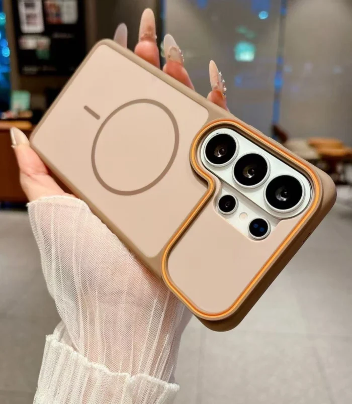Contrast Edge Magnetic TPU Phone Case for Men featuring the milk coffee beige color