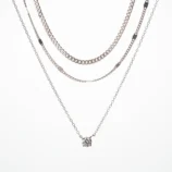 Silver layered zircon pendant necklace with round stone
