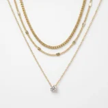Gold and silver layered zircon pendant necklace showing gold variant