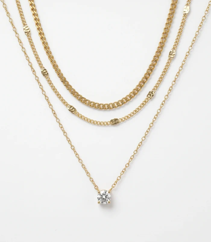 gold-and-silver-layered-zircon-pendant-necklace-2 Gold and silver layered zircon pendant necklace showing gold variant