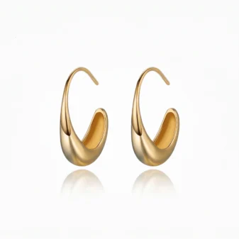 Beautiful pair of minimalist geometric earrings in gold on a white background