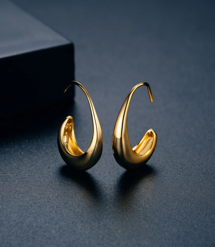 Gold & Silver Geometric Copper Earrings for Women close-up highlighting the polished gold curved surface