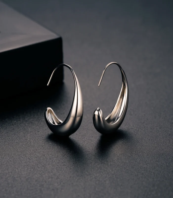 Gold & Silver Geometric Copper Earrings for Women close-up displaying the sleek silver finish