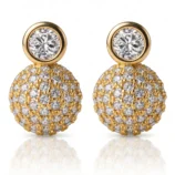 Elegant zircon ball stud earrings in a gleaming gold electroplated finish.