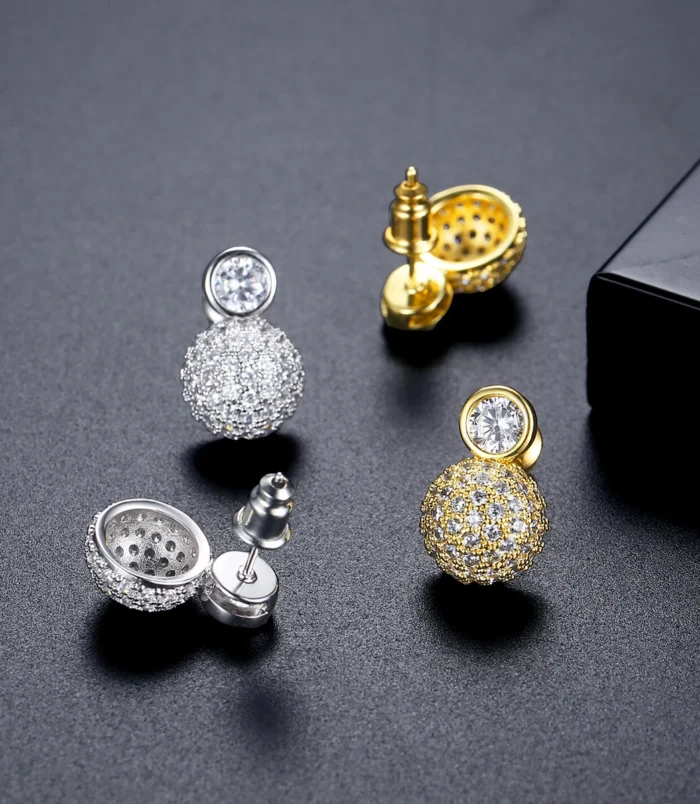 Gold & Silver Zircon Stud Earrings showing both color options and secure back closures
