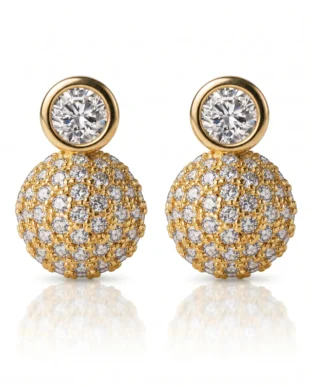 Elegant zircon ball stud earrings in a gleaming gold electroplated finish.