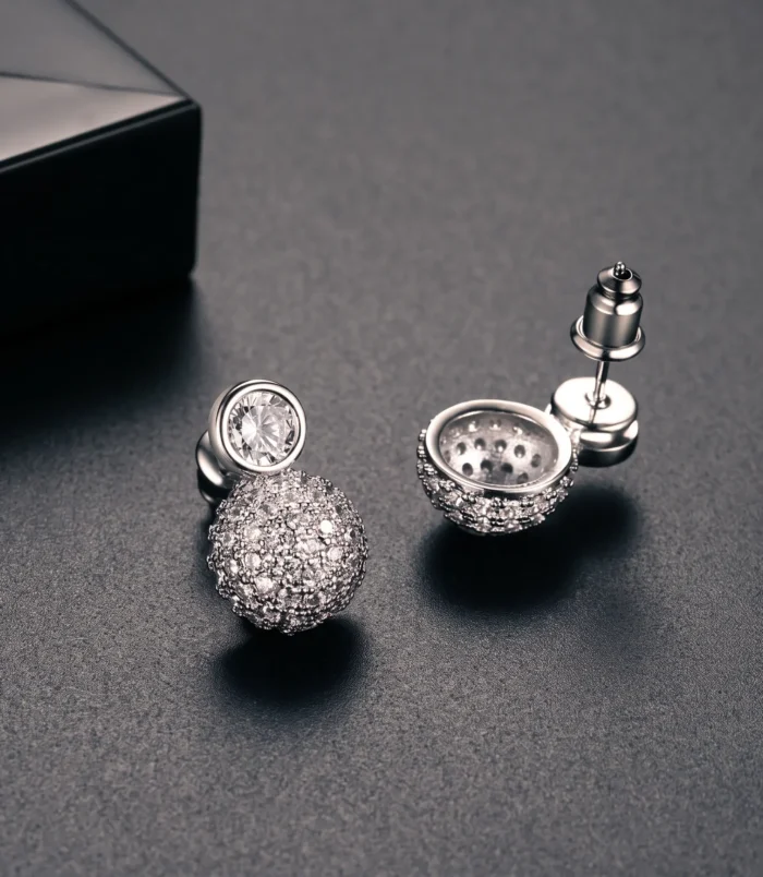Gold & Silver Zircon Stud Earrings close-up highlighting the silver colour variation.