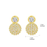 Gold & Silver Zircon Stud Earrings with detailed sizing and dimension measurements.