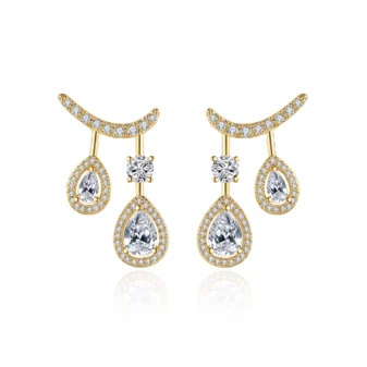Beautiful gold zircon water drop earrings on a clean white background.