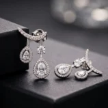 Gold & Silver Zircon Water Drop Earrings in silver colour close-up