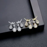 Gold & Silver Zircon Water Drop Earrings showing both gold and silver variations together.