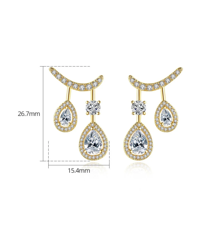 Gold & Silver Zircon Water Drop Earrings size dimensions and measurements.