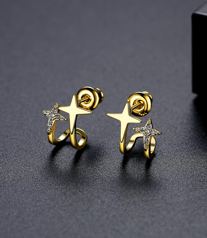 Gold Electroplated Star Wrap Earrings for Women worn on the earlobe.
