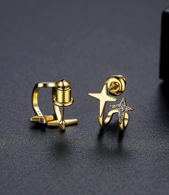Gold Electroplated Star Wrap Earrings for Women close-up of back closure.
