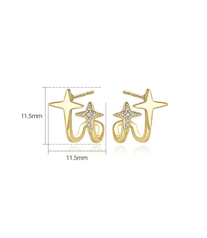 Gold Electroplated Star Wrap Earrings for Women angled display on dark background.