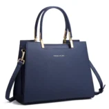 Multicolor PU leather Boston bag displayed at an angle showing side profile.