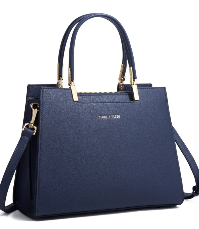 Multicolor PU leather Boston bag displayed at an angle showing side profile.