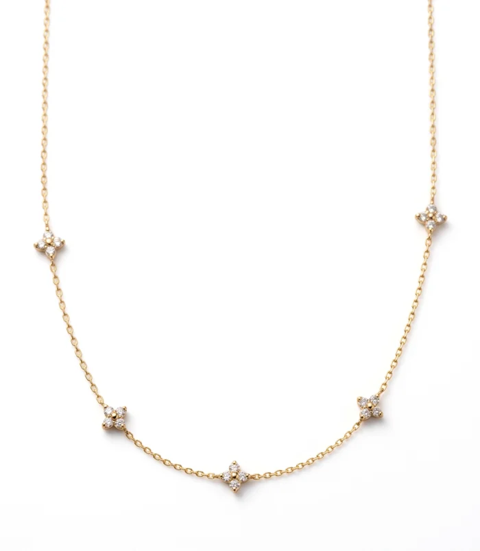 Silver and Gold Minimalist Rhinestone Necklace for Women displayed against a clean white background.