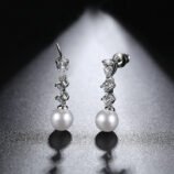 Silver-Plated Zircon Pearl Drop Earrings for Women displaying exact dimensions of length and width.