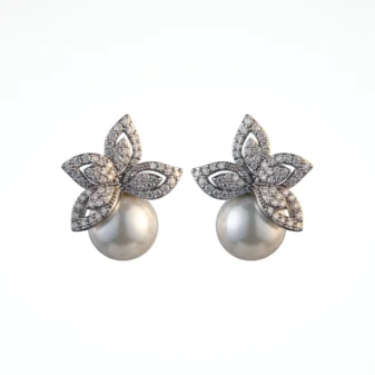 Silver Zircon Pearl Earrings against a clean white background