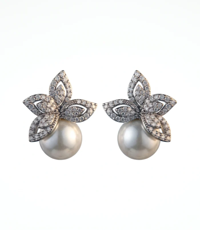 Silver Zircon Pearl Earrings against a clean white background