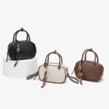 Solid PU Leather Small Square Bag available in sleek black, original white, and dark brown.