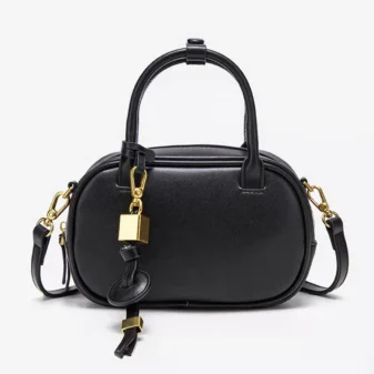 Solid PU Leather Small Square Bag in sleek solid black colour finish.