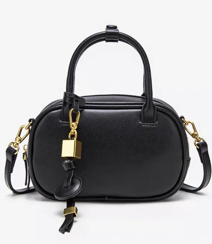 Solid PU Leather Small Square Bag in sleek solid black colour finish.