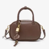 Solid PU Leather Small Square Bag in elegant dark brown colour finish.