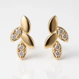 Beautiful sterling silver leaf earrings in gold color front view.