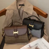 Black and Brown Vintage Houndstooth Handbag for Women - both brown and black colours displayed together.