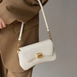 Black & White PU Leather Baguette Bag for Women close-up view of the white variant.