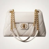 Black & White Quilted PU Shoulder Bag front view showing metal lock