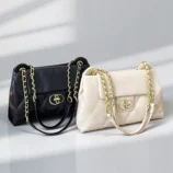 Elegant black and white quilted chain shoulder bag