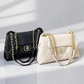 Elegant black and white quilted chain shoulder bag