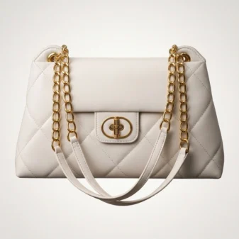 Black & White Quilted PU Shoulder Bag front view showing metal lock