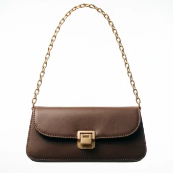 Brown classic retro underarm chain bag with elegant gold hardware