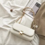 Classic PU Leather Underarm Bag for Women in crisp white color