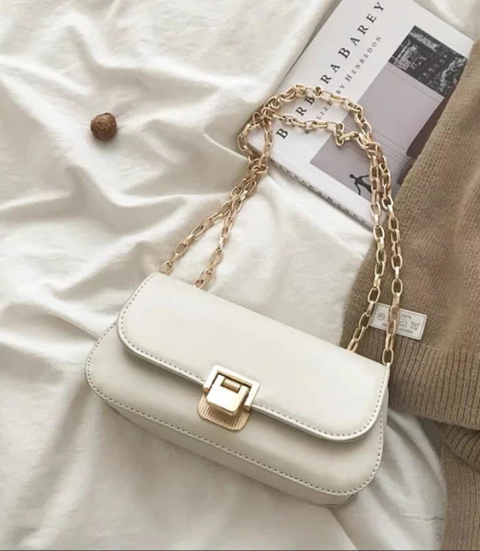 Classic PU Leather Underarm Bag for Women in crisp white color