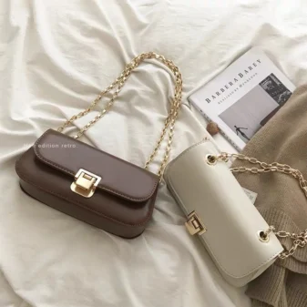 Classic PU Leather Underarm Bag for Women showing brown and white color options