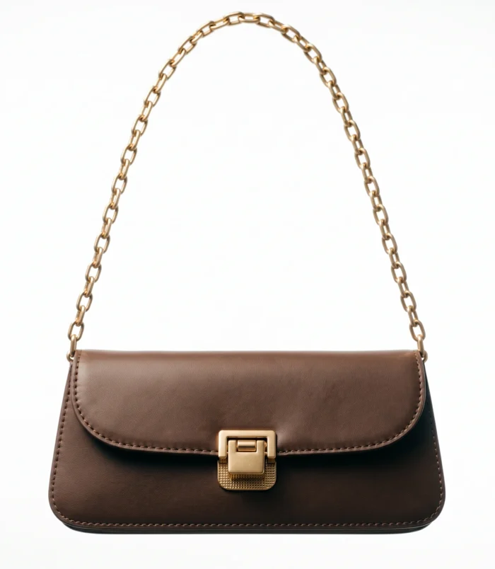 Brown classic retro underarm chain bag with elegant gold hardware