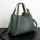 Classic Soft PU Leather Tote Bag for Women top open view displaying the internal zipper pocket.