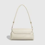 Cream White PU Leather Shoulder Bag for Women back and side profile view.