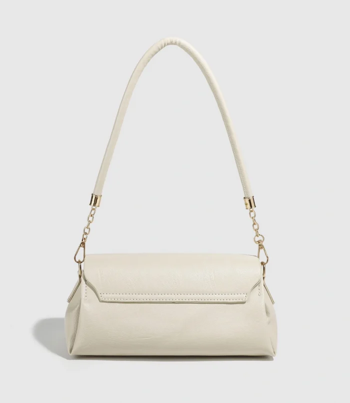 Cream White PU Leather Shoulder Bag for Women back and side profile view.
