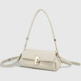 Cream White PU Leather Shoulder Bag for Women inside open compartment view.
