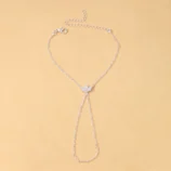 Gold and Silver Rhinestone Leaf Finger Bracelet for Women in the sleek silver colour variation.