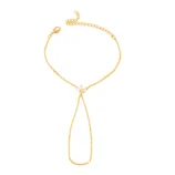 Gold and Silver Rhinestone Leaf Finger Bracelet for Women displayed clearly on a pure white background.