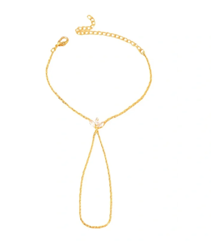 Gold and Silver Rhinestone Leaf Finger Bracelet for Women displayed clearly on a pure white background.